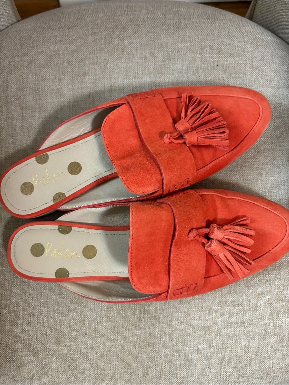 Boden Orange Suede Tassel Mules